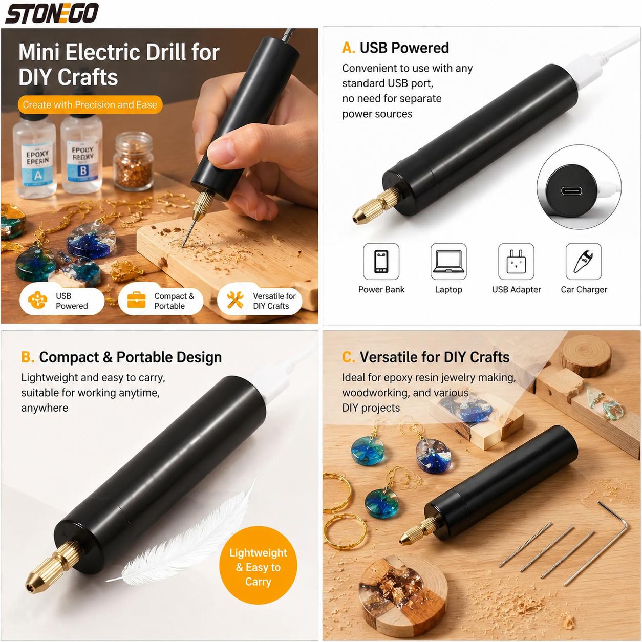 Bor Listrik Bertenaga USB Mini - Resin Art A Keychain ulasan dan harga
